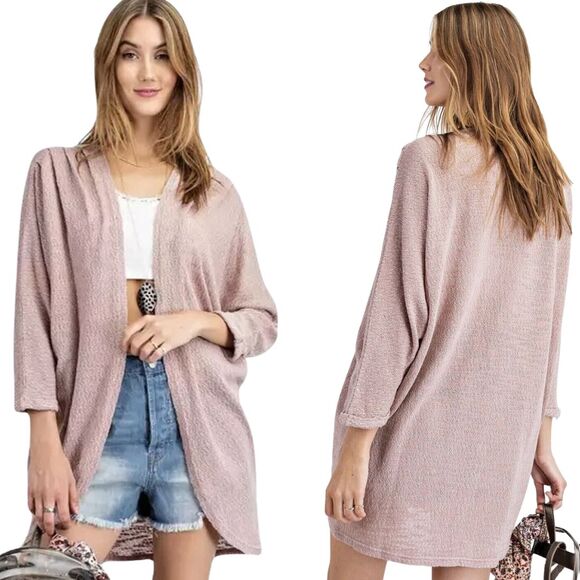 Easel Boho Hacci Knit 3/4 Sleeve Open Cardigan Sweater Size 3X NWT Lightweight - Picture 1 of 5